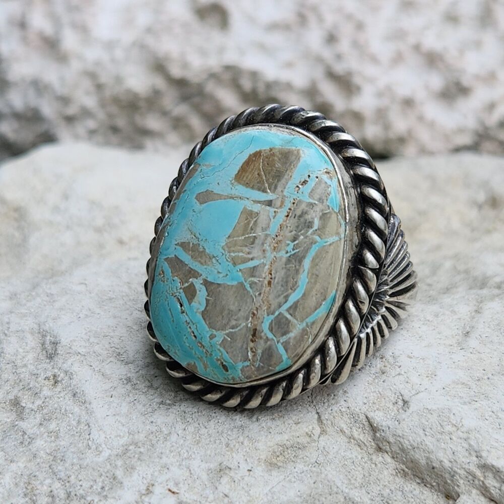 Big Heavy gauge Boulder Turquoise Navajo handmade Men's ring Emer Thompson sz 10